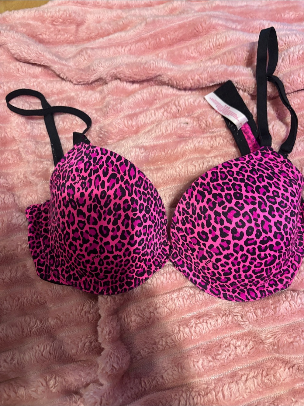 VS bra , 36C. Pink leopard print, pink and black